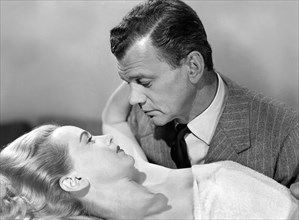 Teresa Wright, Joseph Cotten, on-set of the film, "The Steel Trap", 20th Century-Fox, 1952