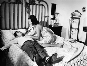 Marina Vlady, Ugo Tognazzi, on-set of the Italian film, "The Conjugal Bed", Italian: Una Storia