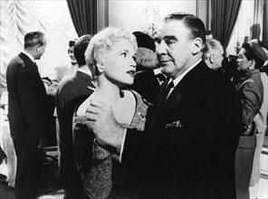 Judy Holliday, Paul Douglas, on-set of the film, "The Solid Gold Cadillac", Columbia Pictures, 1956