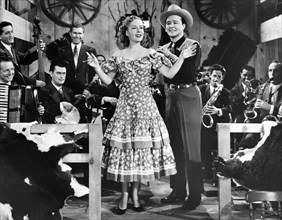 Virginia Welles, Phil Brito, on-set of the film, "Square Dance Katy", Monogram Pictures, 1950