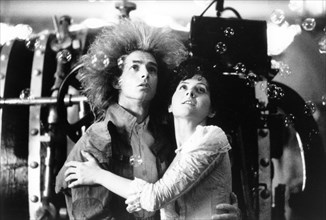Yahoo Serious, Odile Le Clezio, on-set of the Australian film, "Young Einstein", Warner Bros., 1988