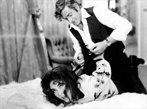Elizabeth Taylor, Michael Caine, on-set of the British film, "X, Y And Zee", Columbia Pictures,