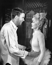 Jim Hutton, Dorothy Provine, on-set of the film, "Who's Minding The Mint?", Columbia Pictures, 1967