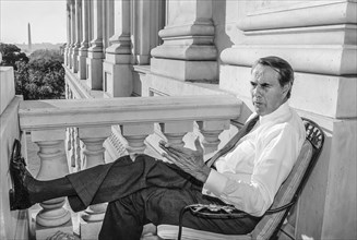 U.S. Senator Bob Dole (R-Kansas), seated on balcony outside his Minority Leader's office, U.S.