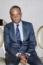 American lawyer and prosecutor Roy Cohn, three-quarter length seated portrait, New York City, New