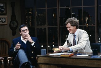 American Television talk show host David Letterman, with actor and comedian Jerry Lewis, Late Night