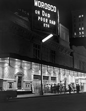 Morosco Theater at night, building exterior and street scene, New York City, New York, USA, Ed