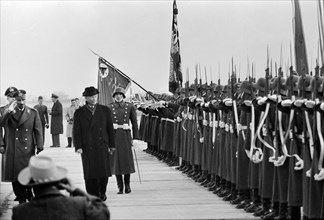 U.S. President Dwight Eisenhower, reviewing Afghan troops with King Zahir Shah to his left, Kabul,