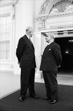 U.S. President Dwight Eisenhower standing with Italian Prime Minister Amintore Fanfani, Washington,