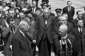 French President Charles de Gaulle (left) arriving at airport, as President Dwight D. Eisenhower