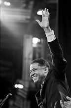 Massachusetts Senator Edward Brooke waves to the crowd at the 1968 Republican National Convention,