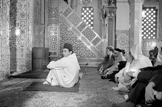 King Hassan II of Morocco inside Islamic Center with others, during his visit, Washington, D.C.,