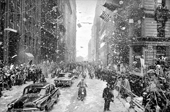 Ticker tape parade on Broadway during Republican rally for Republican U.S. presidential candidate