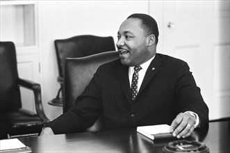 Dr. Martin Luther King, Jr. during civil rights meeting in cabinet room, White House, Washington, D