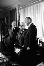 U.S. Vice President Hubert Humphrey, former U.S. President Harry S. Truman, and U.S. President