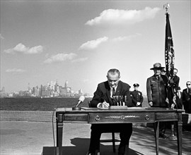 U.S. President Lyndon B. Johnson signing  the Immigration and Nationality Act of 1965, Liberty