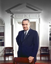 U.S. President Lyndon Johnson, half-length portrait, Oval Office, White House, Washington, D.C.,