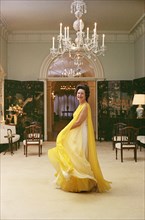 U.S. First Lady Claudia "Lady Bird" Johnson in formal wear, White House, Washington, D.C., USA,