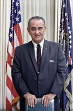 U.S. President Lyndon Johnson, half-length portrait, Oval Office, White House, Washington, D.C.,