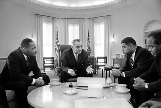 Martin Luther King Jr., U.S. President Lyndon Johnson, Whitney Young, James Farmer, during civil