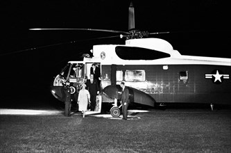 U.S. President Lyndon Johnson and First Lady Claudia 'Lady Bird' Johnson arriving on South Lawn