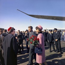 U.S. President John Kennedy and First Lady Jacqueline Kennedy arrive at Love Field, Dallas, Texas,