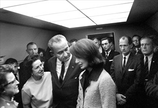 U.S. President Lyndon Johnson and First Lady Claudia "Lady Bird" Johnson consoling Jacqueline