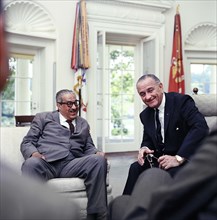 Thurgood Marshall with U.S. President Lyndon Johnson regarding announcement of Marshall's