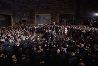 Former U.S. President Lyndon B. Johnson lying in state, U.S. President Richard M. Nixon, members of