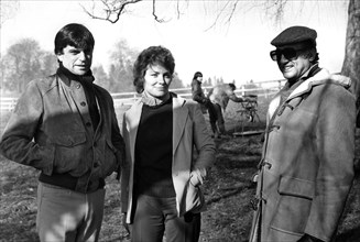 Sam Neill, Lisa Harrow and producer Harvey Bernhard, on-set of the film, "The Final Conflict", 20th