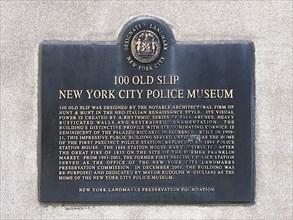 New York City Police Museum, building exterior plaque, 100 Old Slip, New York City, New York, USA