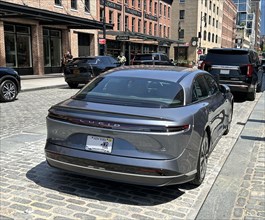 Lucid EV car, street scene, Meatpacking District, New York City, New York, USA