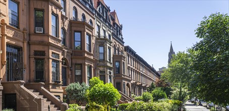 Row of brownstone houses, MacDonough Street, Bedford-Stuyvesant, Brooklyn, New York City, New York,