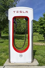 Tesla electric vehicle charging station, Connecticut, USA