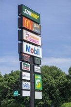 Highway rest stop signs, Connecticut, USA