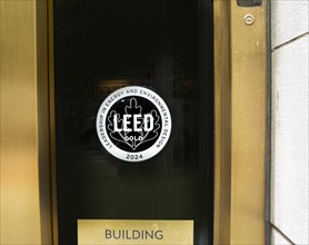 LEED certification sign, building exterior, New York City, New York, USA