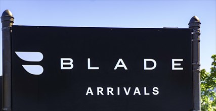 Blade Aviation, heliport arrival sign, New York City, New York, USA