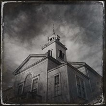 Low angle view of Town Hall with dramatic sky