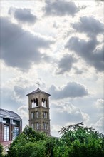 Judson Memorial Church,
Campanile (foreground and right), Furman Hall, New York University (left),