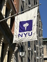 New York University exterior building banner, Greenwich Village, New York City, New York, USA