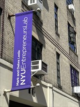 Mark and Debra Leslie NYU Entrepreneurs Lab, New York University, building exterior and banner,