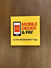 Mobile Order and Pay sign, McDonald's, New York City, New York, USA