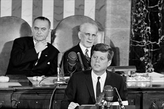 U.S. President John Kennedy delivering his annual State of the Union address to the Congress with U