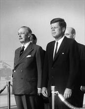 U.S. President John F. Kennedy attending arrival ceremonies in honor of British Prime Minister