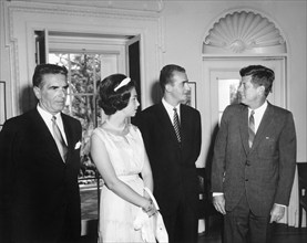 U.S. President John F. Kennedy meeting with Prince Juan Carlos of Spain (second from right) and his