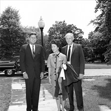 U.S. President John F. Kennedy visiting with aviator Charles A. Lindbergh and his wife, Anne Morrow