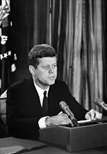 U.S. President John F. Kennedy delivering radio and television address to the nation regarding the