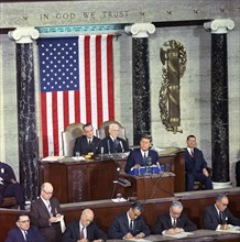 U.S. President John Kennedy delivering State of the Union address to member of U.S. congress, U.S.