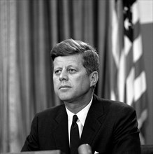 U.S. President John F. Kennedy delivering radio and television address to the nation regarding