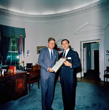 U.S. President John F. Kennedy visiting with American comedian and philanthropist, Danny Thomas